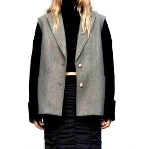 Zara Sleeveless Gray Wool Blend Vest Coat‎